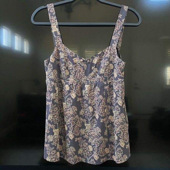 Theory Gray Silk Tank Top Blouse Floral Print, Size SP - Picture 1 of 8
